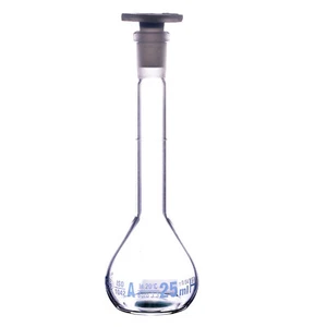 VOLUMETRIC FLASK 25ML. CLASS A BOROSILICATE VOLUMETRIC FLASK. ISO. 1042 - Picture 1 of 3