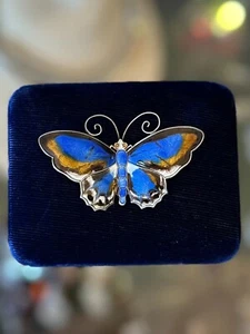 Vintage David Andersen Norway Sterling Silver & Glass Enamel Butterfly Brooch - Picture 1 of 7
