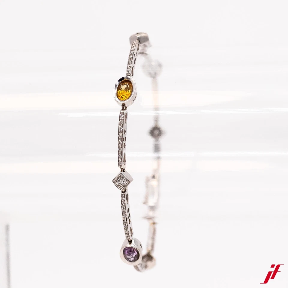 Pulsera 18K Oro Blanco 0,65ct 62 Diamantes Amatista Topacio Citrino - Valor - Imagen 1 de 2