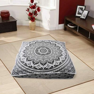Large Square Mandala Meditation Floor Pillows Cover Indian Tapestry Pouf Throw - Image 1 of 4