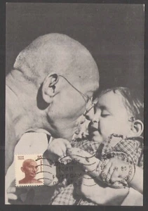 India 1980 Mahatma Gandhi con Niño Sello Definitivo Primer Día Cancelado Postca - Imagen 1 de 1