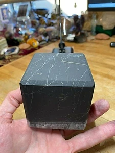 Shungite Mineral Gemstone Matt Finish Large Cube With Beveled Edges Specimen 556 - Picture 1 of 7