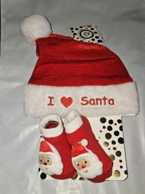 Little Me I Love Santa Sombrero y Botines Navidad Set Talla 0-12 meses Nuevo W5 Foto 1 de 4