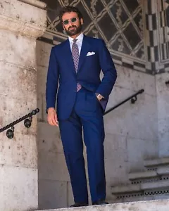Men's Blue Two Piece Wedding Party Grooms Men & Christmas Party Slim Fit Suits - Picture 1 of 11
