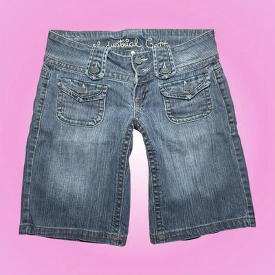 Pantalones Cortos Y2K Ultra Bajo Tiro Medio Lavado Industrial Algodón Denim Doble Botón Foto 1 de 4