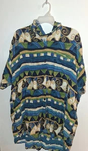 Nile Queen Multicolor Geometric Short Sleeve Button Up Blouse Sz OSFM - Picture 1 of 3