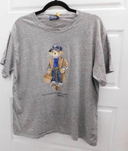 Vintage Woman's Polo Ralph Lauren Gray Cotton Shopper Bear T-Shirt sz XL - Picture 1 of 4