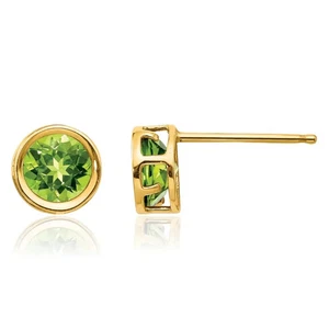 14K Solid Yellow Gold 5mm Peridot Stud Earrings - Picture 1 of 11