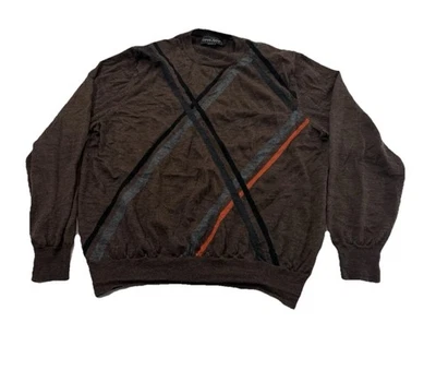 Kenneth Roberts Platinum 男式套衫 V 领针织毛衣 XL 羊毛 Argyle 棕色 — 第 1/4 张图片