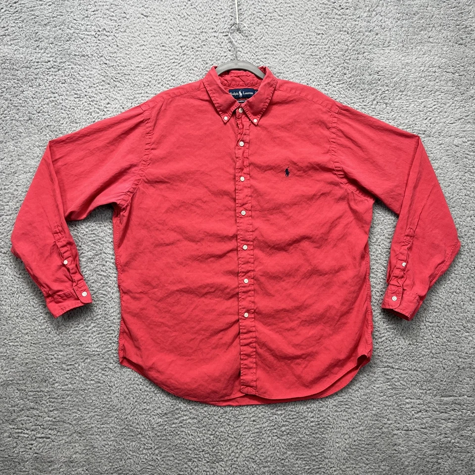 Camisa Ralph Lauren Para Hombre XL Roja Calce Clásico Lino Algodón Con Botones Manga Larga Foto 1 de 4