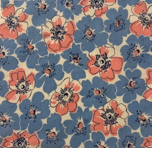 ENCANTADOR Saco de Alimentación Vintage Azul y Rosa Pieza de Tela 9x8.5" Patrón Floral - Imagen 1 de 3