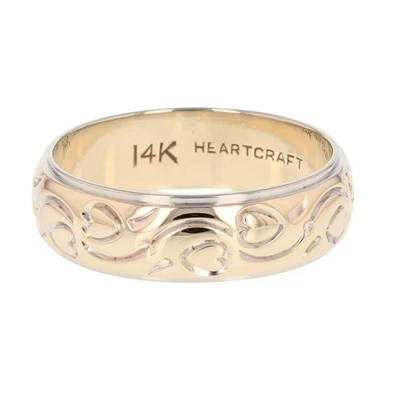 6.9mm Swirl Heart Pattern Wedding Band 14k Multi-Tone Gold 8.00 Grams Size 11.5 - Image 1 of 4