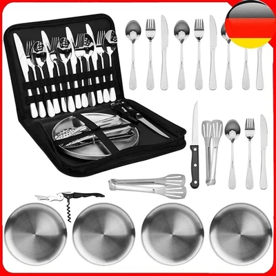 MARKENLOS Campingbesteck Set Für 4 Personen 20Pcs Picknick Geschirr Set Edelstahl Outdoor
