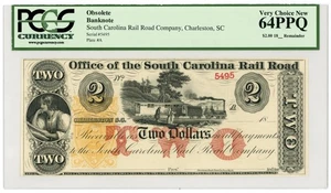 1800's $2 The Office of the SOUTH CAROLINA Rail Road Note w/ TRAIN - PCGS 64 PPQ - Picture 1 of 2