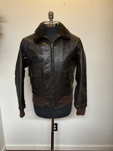 Chaqueta de cuero vintage Banana Republic Bomber Flight cuello de piel marrón talla 42 - Imagen 1 de 4