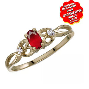 .37Ct Oval Red Ruby & Real Diamond Accent 10K Yellow Ring