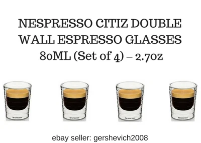 NOVO EM FOLHA COPOS DE CAFÉ EXPRESSO NESPRESSO CITIZEN PAREDE DUPLA 80 ML (Conjunto de 4) – 2,7 oz  - Imagem 1 de 4
