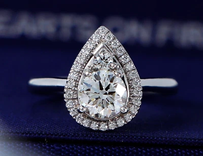 $15,000 Hearts On Fire Destiny Platinum Diamond Teardrop Halo Engagement Ring 7 - Image 1 of 4
