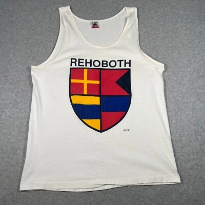Vintage Rehoboth Shirt Adult Medium White Single Stitch Mens 90s Tank Top - Image 1 of 4