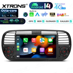7" 8-Core CarPlay Android 14 Car GPS Stereo Radio 4G LTE WiFi 64GB For Fiat 500 - Picture 1 of 20