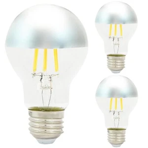 3Pack Half Chrome LED Filament Bulb, 6W(40W), Silver Bowl, 2700K, E26 - Picture 1 of 1