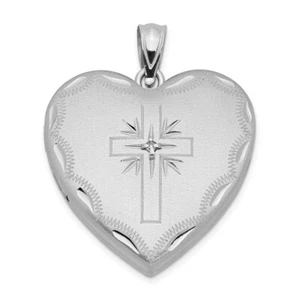 Sterling Silver Rhodium plated 24mm D/C Diamond Cross Heart Locket Pendant - Picture 1 of 3