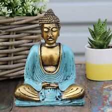 Blue Teal & Gold Effect Thai Buddha - Statue Ornament Figurine 15cm