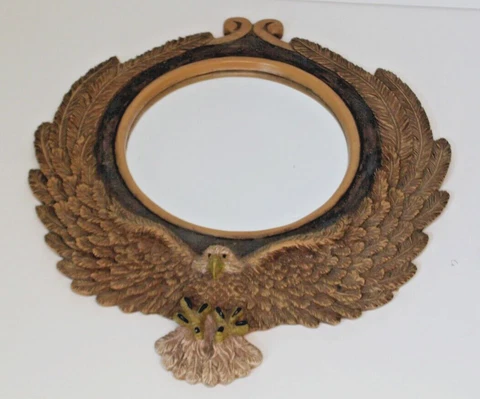 Wall Mirror Round Carved Leaves Resin Eagle Vintage Patriotic Cover