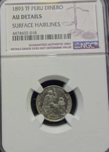 Peru 1893 TF dinero AU details NGC - Picture 1 of 4