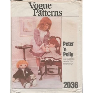 Vogue 2036 Peter and Polly Large Rag Doll & Clothing Cottagecore Pattern Uncut - Picture 1 of 5