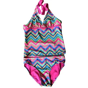 Justice Girl's Size 14 Neon Tankini Swimsuit - Picture 1 of 6
