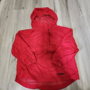 LL BEAN Kids Anorak Size XXS/4 Nylon Hooded 1/4 Zip Jacket Red Windbreaker - Picture 1 of 11