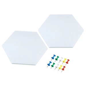 2Pcs Self Adhesive Wall Bulletin Hexagon Felt Board Tiles Push Pin White - Picture 1 of 6
