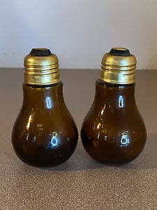 Vintage Brown Lightbulb-shaped Salt & Pepper Shakers - Made in Hong Kong - Picture 1 of 5