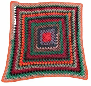 Granny Square Core afghan crochet blanket throw 33X 34 Neon Orange Cottage 112 - Picture 1 of 3