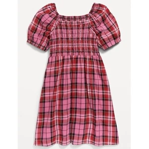 NWT Old Navy Girl's Pink Plaid Puff-Sleeve Smocked Dress Size Small / 6 - 7 - Picture 1 of 13