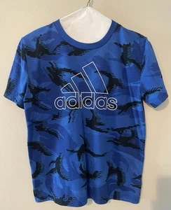 Adidas Boys T-shirt, Size M (10/12), Short Sleeve, Blue/Black - Picture 1 of 3