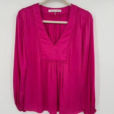 Blusa Top Para Mujer Trina Turk Mezcla Seda Cuello en V Manga Larga Mediana Magenta Foto 1 de 4