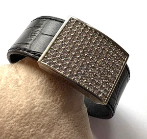 Swarovksi Black Leather Cuff Bracelet 6 3/4" - Picture 1 of 5