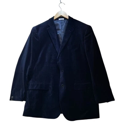 J. Ferrar Mens Velvet Coat Blazer Jacket Size 44R Navy Slim Fit Double Button - Image 1 of 4