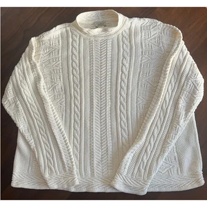 Vintage L.L.Bean Cable Knit Sweater Mock-Neck Cream Size XL - Picture 1 of 7