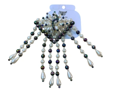 Vintage Hair Clip Barrett Cream Faux Pearl Purple And Green Strands Beads 1990 - Image 1 of 4