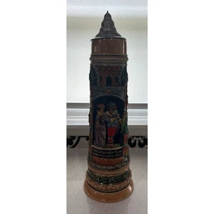 RARE VINTAGE 4 LITER GERZ 22” TALL, "TOWER WITH STROLLING COUPLE" GERMAN STEIN - Picture 1 of 8