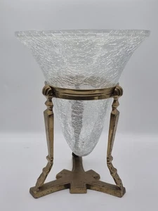 Art Deco Glas Vase Messingsockel rund Crackle Glas Übertopf Schale Kunstständer - Bild 1 von 17
