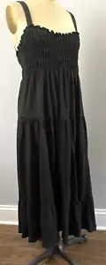 NEW Pure DKNYBlack Boho Ruffle Midi Beach Jersey Summer Strap Dress Size M* FLAW - Picture 1 of 18