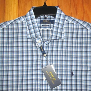 Ralph Lauren Herren LS dunkelblau weiß kariert Stretch Hemd L 16 1/2 Neu mit Etikett - Bild 1 von 2