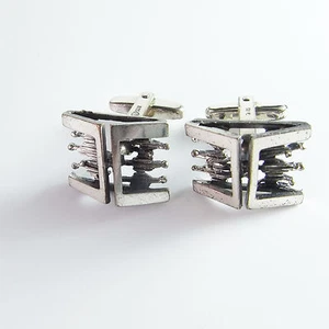Vintage Silver Cufflinks with Box Unique Mens Cuff Links - Picture 1 of 9