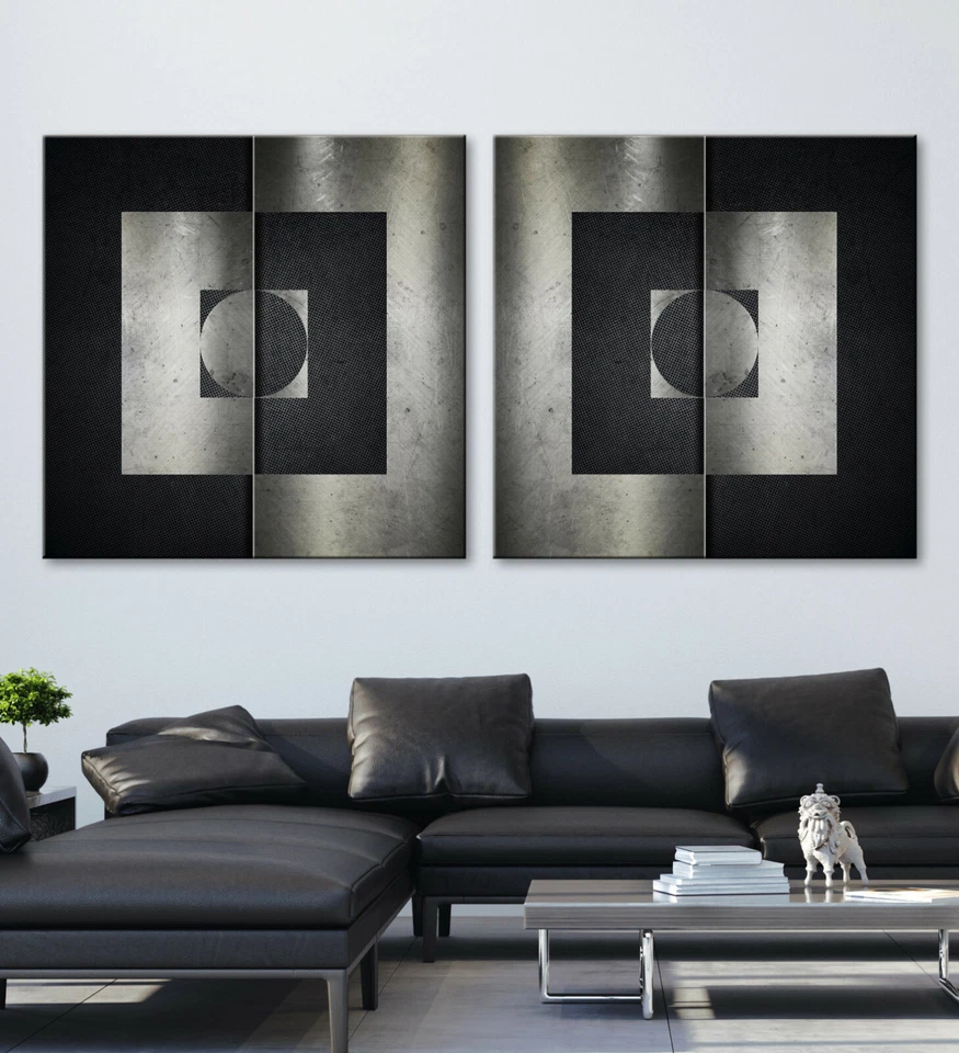 ECHOES Modern Leinwand BILD-SET Schwarz Weiß Metall Optik Abstrakt Wandbild XXL - Bild 1 von 4
