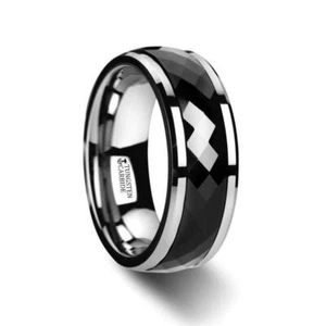 HICKOK Polished Diamond Faceted Black Ceramic Spinner Ring - 8mm - Picture 1 of 3