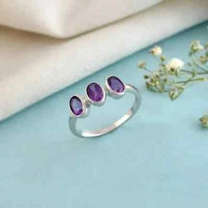 Bezel Set 0.99CT Oval Cut Simulated Amethyst Minimalist 950 Platinum Fine Ring - Picture 1 of 6